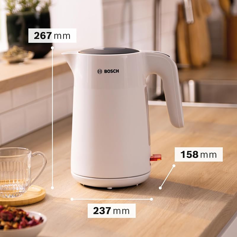 kabelloser Wasserkocher MyMoment TWK2M161, Abschaltautomatik, Überhitzungsschutz, Tassenanzeige, entnehmbarer Kalkfilter, Trockengehschutz, Dampfstopp-Automatik, 1,7 L, 2400 W, Weiß matt