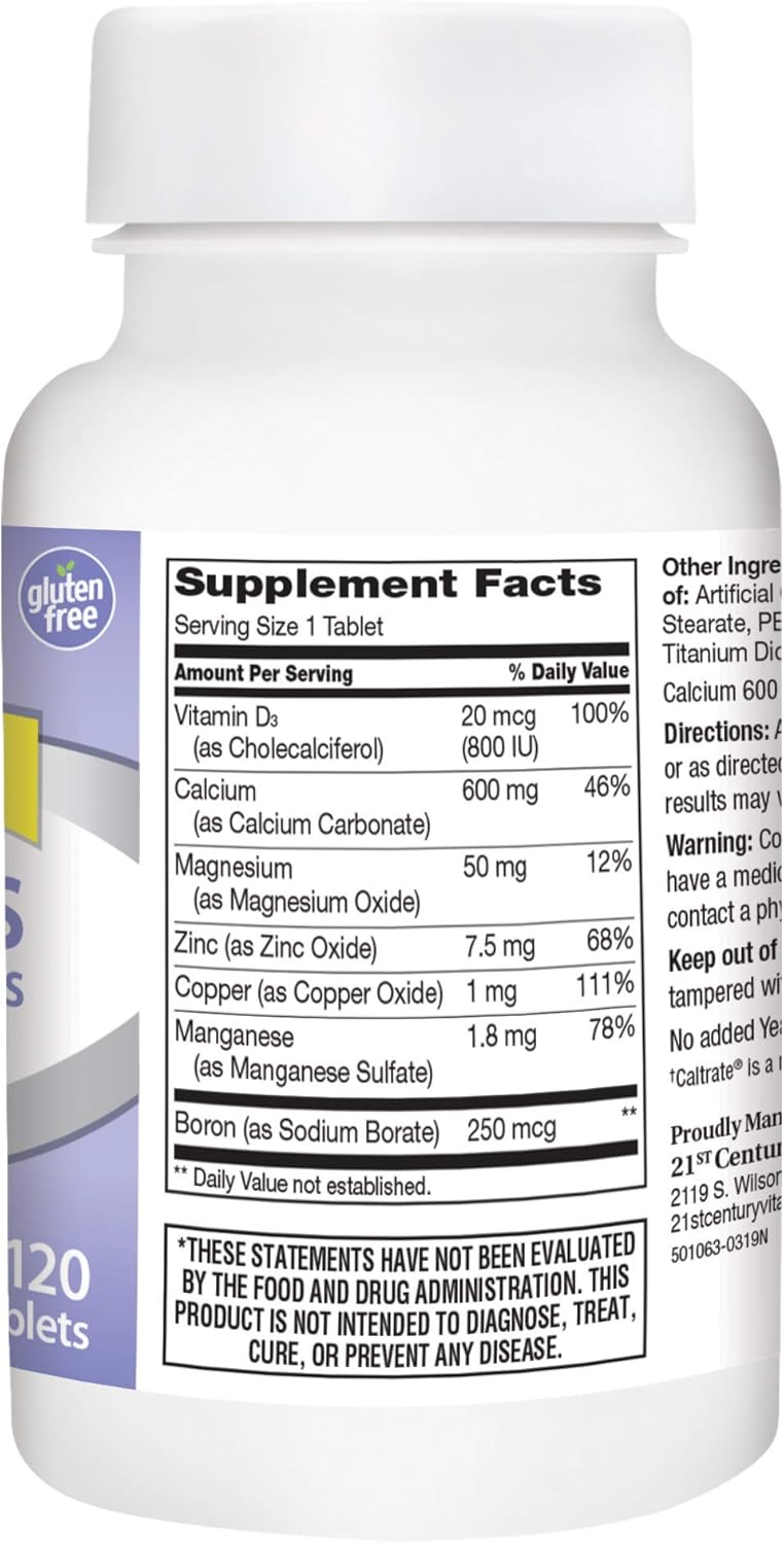 21st Century Calcium 600 Plus D Plus Minerals Caplets, 120Count (27498): Health & Personal Care