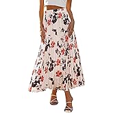 ANRABESS Womens Pleated Maxi Skirts Summer Floral Chiffon Dressy Casual Flowy Skirt with Full Lined Beach Vacation Clothes
