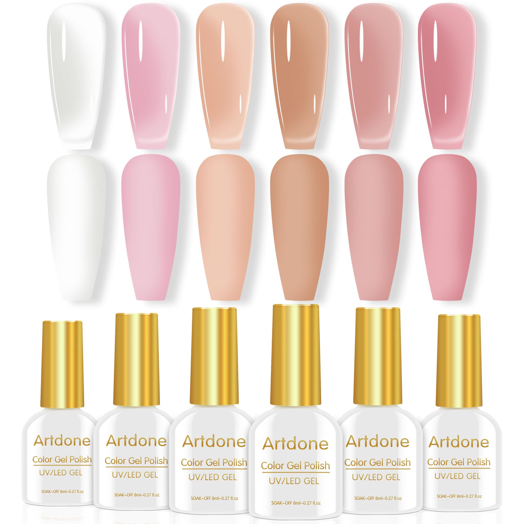 Photo 1 of Artdone Sheer Gel Nail Polish Set Jelly UV Gel 6 Colors Translucent Milky White Pink Nude Brown Colors Nail Polish For All Seasons Neutral Soak off LED Lamp Gel Manicure Kit For Nail Art