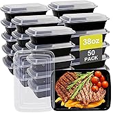 50 Pack Meal Prep Containers with Lids 38oz - Plastic Food Storage Containers with lids - Disposable Take out Containers with