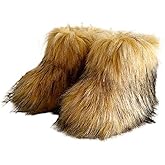 Urmycos Girls Winter Faux Fur Ankle Boots Fluffy Furry Flat Snow Boots