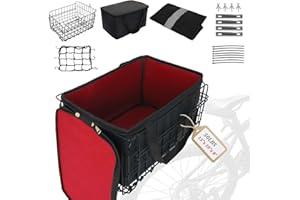 HEDDAY Folding Bike Basket, 50LBS Rear Bicycle Cargo Rack with Quick Release Design, PU Liner Bag and Rainproof Cover, Suitable for Most Bikes and Mountain Bikes