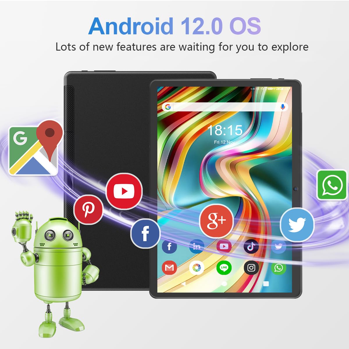 Tablet 10.1 inch Android Tablet 2025 Latest Update Octa-Core Processor with 64GB Storage, Dual 13MP+5MP Camera, WiFi, Bluetooth, GPS, 512GB Expand Support, IPS Full HD Display (Black)
