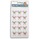 Candy Cane Christmas Stickers - Glitter Gemstones - 15 Piece