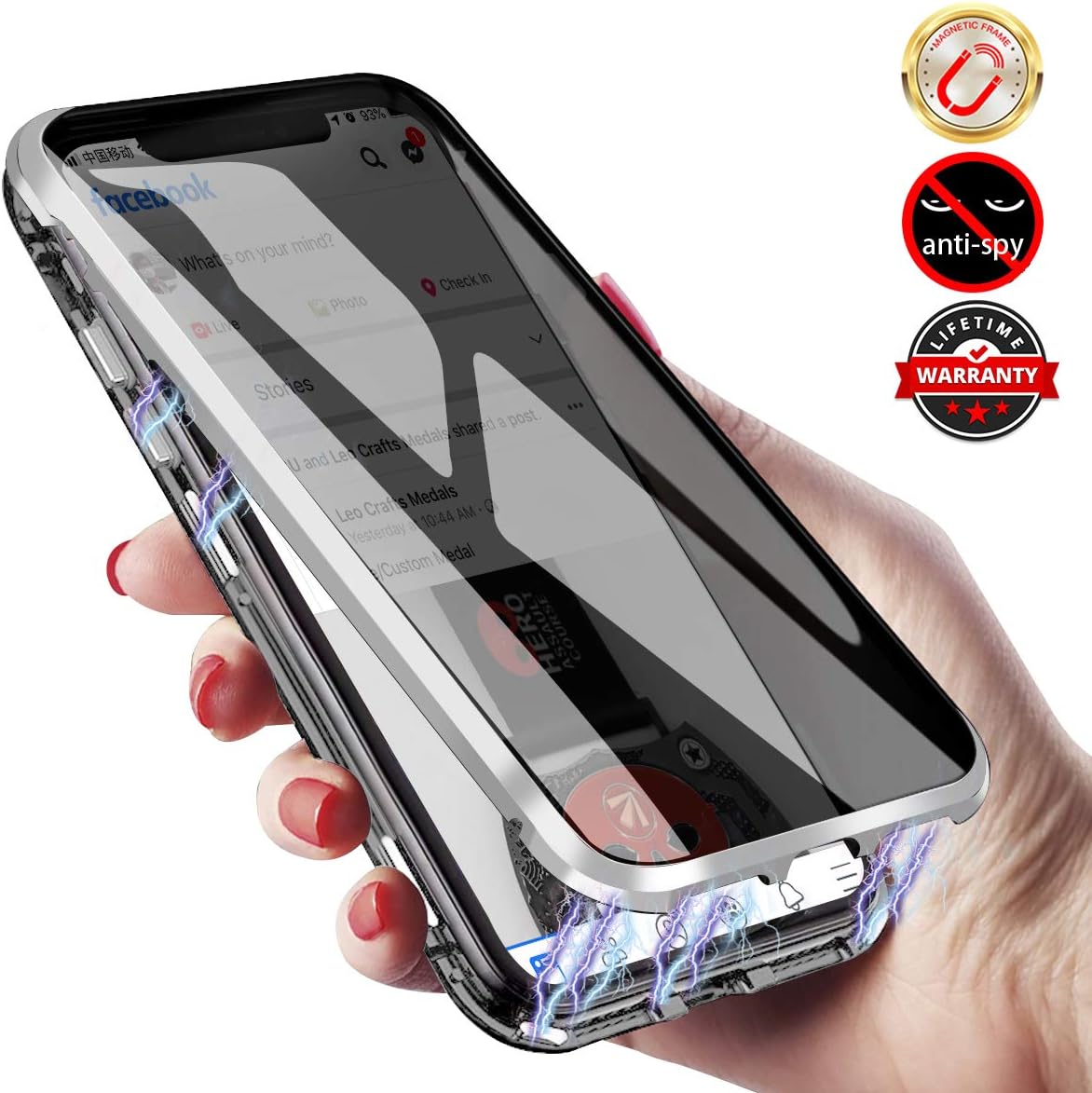 Anti Peep Magnetic Adsorption Case for iPhone 11 Pro Max,Privacy Magnetic Case with Double Sided Tempered Glass,Magnets Metal Bumper Frame,Full Body Protective Case for iPhone 11 Pro Max 6.5[Silver]