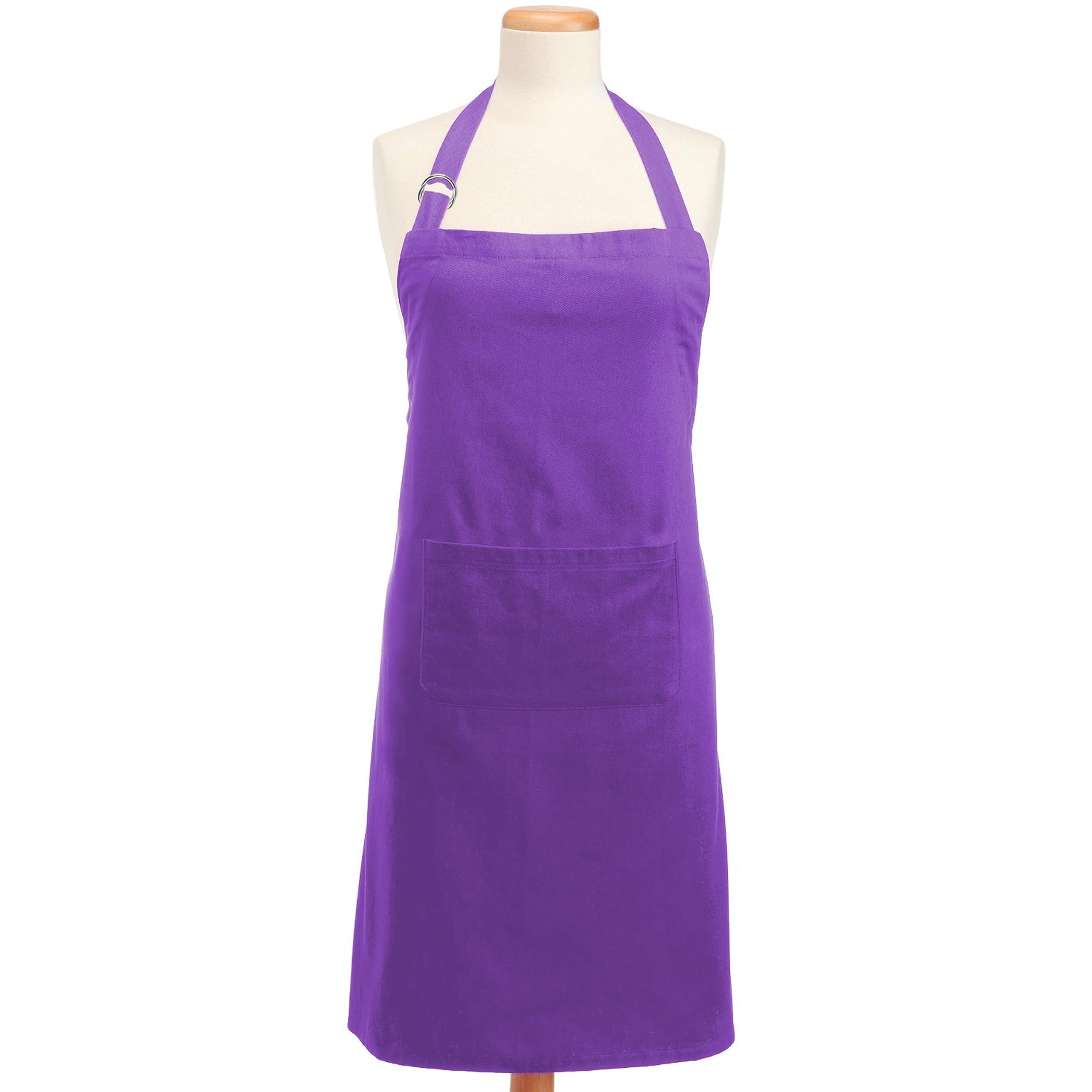 DII 100% Cotton, Colorful Unisex Bib Chef Kitchen Apron, Adjustable Neck & Waist Ties, Front Pocket, Durable, Comfortable, Perfect for Cooking, Baking, BBQ- Neon Purple