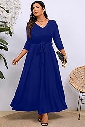 Runwind Plus Size Maxi Dress Sexy 3/4 Sleeve V Neck