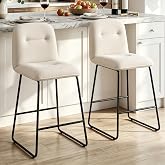 VATROS Bar Stools Set of 2, 26" Counter Height Bar Stools with Back, Modern Linen Fabric Upholstered Barstools with Metal Frame &amp; Footrest for Kitchen Island, Home Bar, Beige