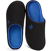 VeraCosy Men's Two-Tone Memory Foam House Slippers Indoor Outdoor Durable Rubber Sole