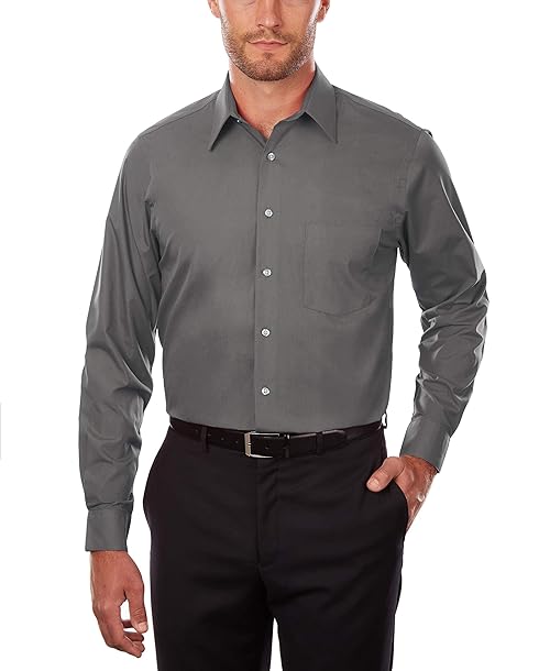 Van Heusen Men's Tall Fit Dress Shirts Poplin, Grey, 17" Neck 35"-36" Sleeve (X-Large)