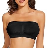 WOWENY Wireless Strapless Bandeau Bra for Women Padded Seamless Padded Bralette with Support Tube Top Bras