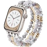 VISOOM Beaded Bracelet Compatible for Apple Watch Band 40mm/38mm/41mm/42mm Series 10 9 8 7 SE Series 6/5/4 Women Fashion Cute Handmade Crystal Beads Stretchy Watch Strap for iWatch Bands Series 3/2/1