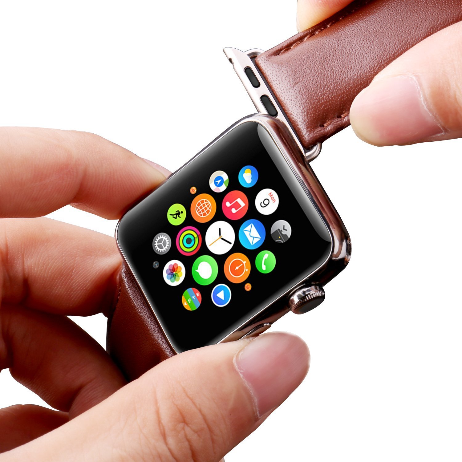 Apple Watch Band, LoHi Watch Strap Replacement with Metal Clasp for iWatch 42mm Brown