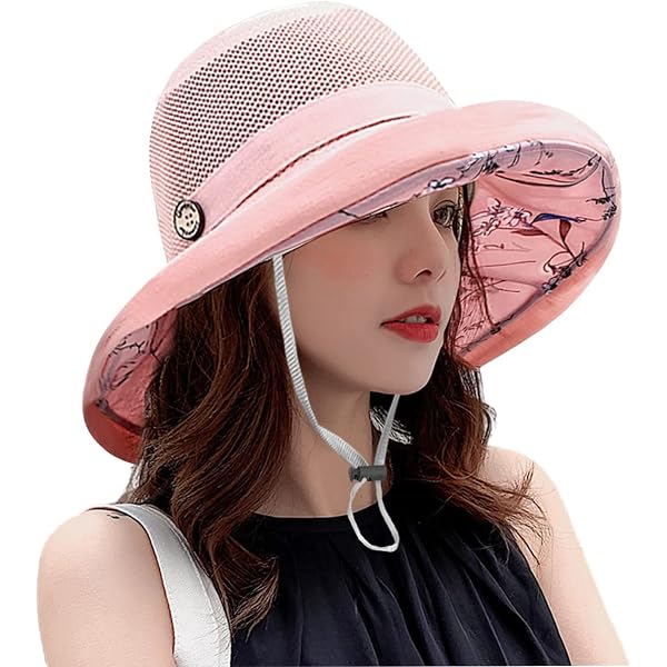 JYHOPE Women's Wide Brim Bucket Hat - Cotton Linen Sun Hat With UPF 50+ & Adjustable Strap