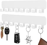 pickpiff White Key Holder with 8 Hooks Wall Adhesive No Drill 2 Pack
