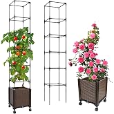71inch 3-in-1 Planter Box with Trellis, Wheels, 6 Layer Tomato Cage | Self watering planter on wheels, Mobile garden bed, Tomato cage planter, Raised box,Vegetable grow box,Indoor outdoor planter