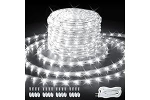 SHGPODA 33ft/10m LED Rope Lights, Cool White Rope Light Outside, Waterproof Rope Lighting for Indoor Outdoor, 360 LEDs Plug in Flexible Connectable Decorative Lights for Garden, Patio, Pool, Bedroom (6000K)