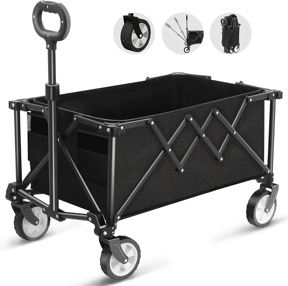 HOFTME Foldable Cart 220LBS Large Capacity All Terrain Wheels Black