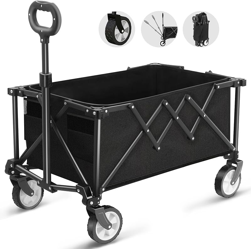 HOFTME Foldable Cart 220LBS Large Capacity All Terrain Wheels Black