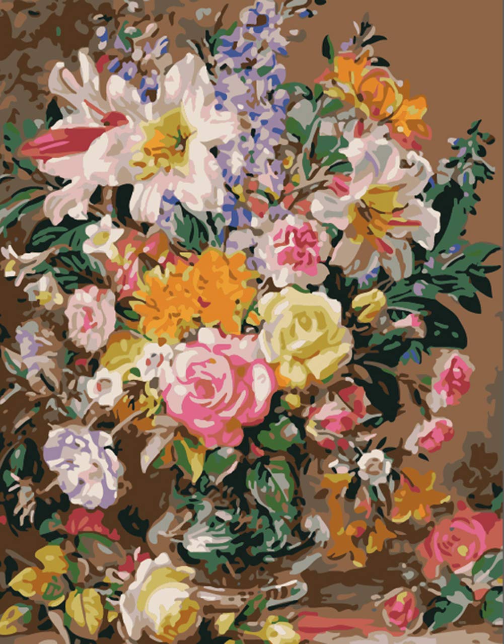 ABEUTY DIY Fabric Decorating Kits, Paint by Numbers Colorful Bouquet Fresh Fowers Plant 16x20 inches Number Painting Wall Art (Rose, Wooden Framed)