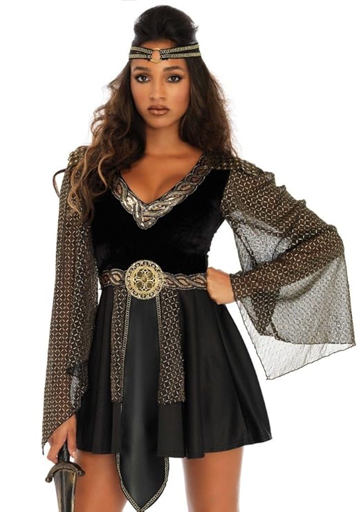 Glamouröse Kriegerin Damen-Kostüm Schwarz/Gold von Leg Avenue GoT LARP Mittelalter, Größe:M