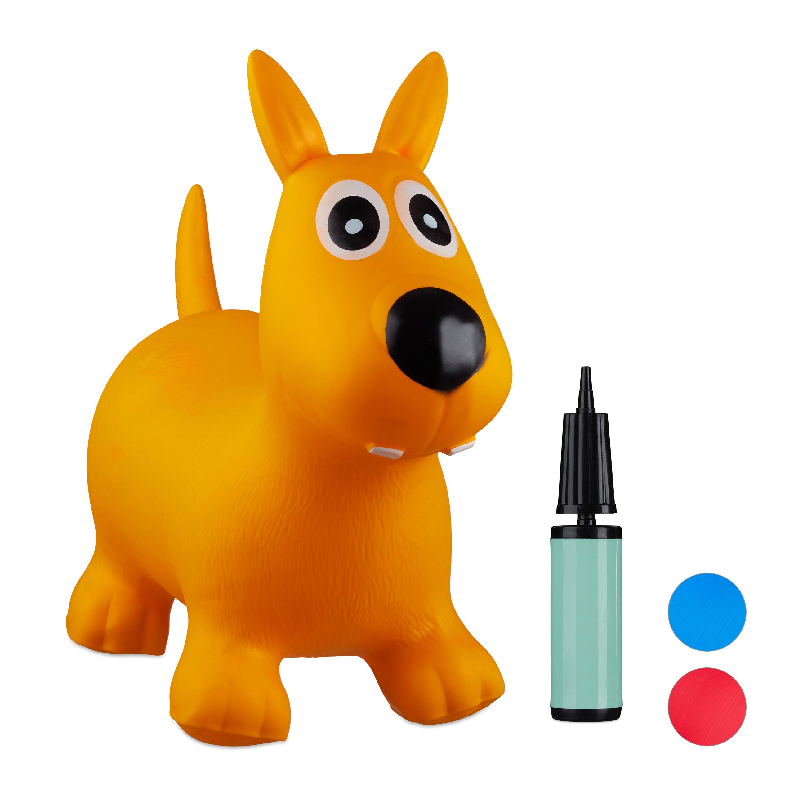 Relaxdays 10024990_48 Hopping Dog, Air Pump Included, Up to 50 kg, BPA Space Hopper, Yellow, H x W x D: app. 50 x 26 x 60 cm