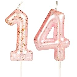 Hongplus Pink Gold Number 14 Candles, 14 Birthday