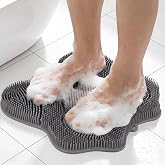 ozner Silicone Shower Foot Scrubber Mat with Non-Slip Suction Cups (Grey) | for Smooth Bathroom Floor Tub Wall, Exfoliation &amp; Massage, No Need to Bend Over, Fits Most Feet Up to Men's 10.5 / Women's 12