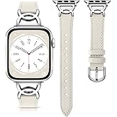 DaQin Slim Leather Band Compatible with Apple Watch Bands for Women 40mm 38mm 41mm 42mm 44mm 45mm 46mm, Top Grain Leather Band with DC-shaped Buckle for iWatch Band Series 11 10 9 8 7 6 5 4 3 2 1 SE