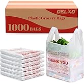 Delxo Grocery Bags Thank You Plastic T-Shirt Bag (1000 Count), White Supermarket Shopping Bags with Handles for Restaurant, Retail, To Go, Takeout, Convenience Stores 11.5 x 6.5 x 21 In