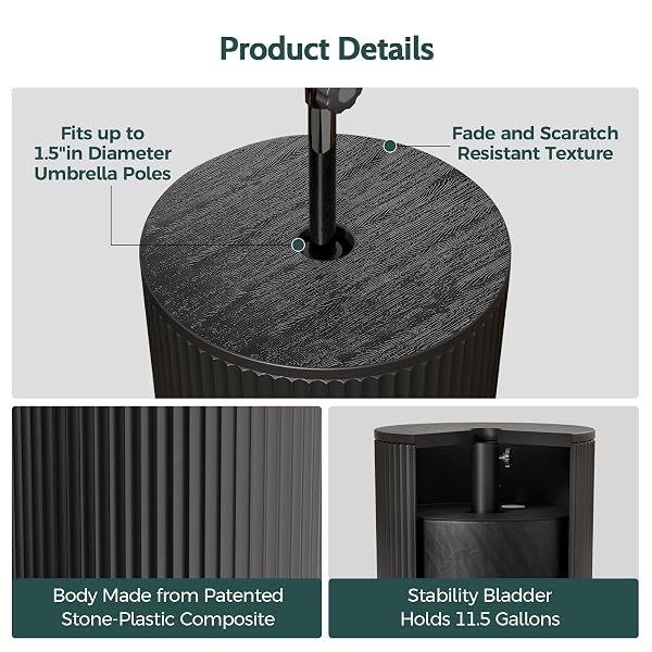 FONTOI OUTDOOR PATIO SIDE TABLE UMBRELLA BASE, PATIO UMBRELLA BASE STAND FITS UP TO 1.5 INCH POLE, WITH UMBRELLA BASE WEIGHT, LOUNGER SMALL OUTDOOR COFFEE TABLE, DRINK TABLE BAR