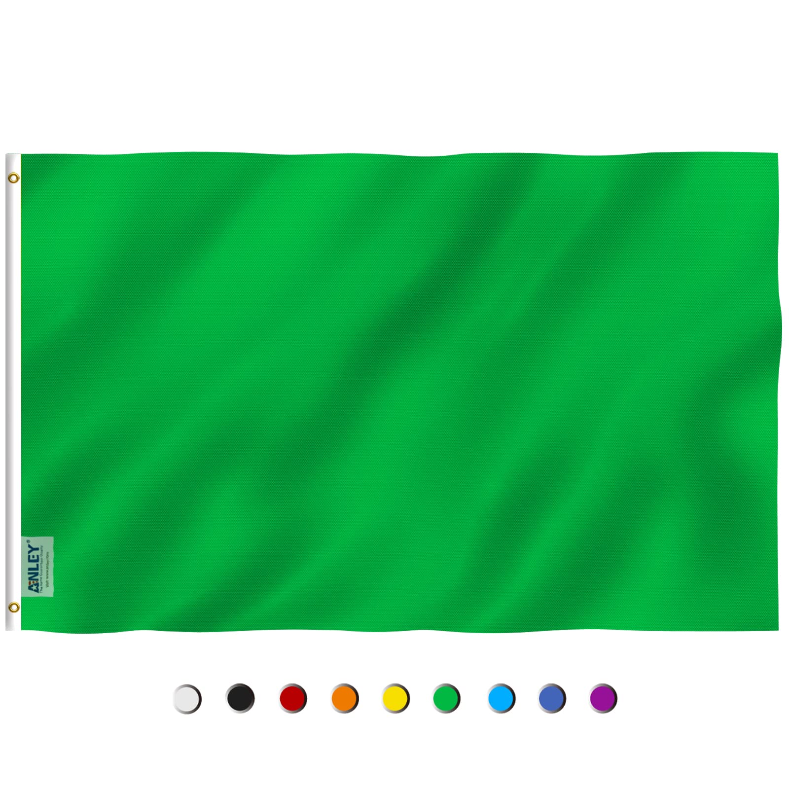 ANLEY Fly Breeze 3x5 Foot Solid Green Flag - Vivid Color and UV Fade Resistant - Canvas Header and Double Stitched - Plain Green Flags Polyester with Brass Grommets 3 X 5 Ft