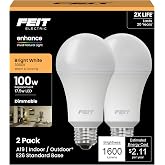 Feit Electric Enhance A19 LED Light Bulb, 100W Eq, Bright White, 2 Pack | Dimmable, 3000K, 17.5W, E26 Standard Base, 90+ CRI, 1600 Lumens, General Purpose Light Bulb, 25,000-Hour Lifetime