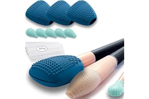 VIDSEL Silicone Travel Make-up Brush Holder with Cleaner Mat Pad, Organizer Case Covers for Foundation Eye Lip Brushes Storage Cleaning, Gift for Women Girl-Friend Mother Wife, 3-Pcs Large + 5 Small, Blue