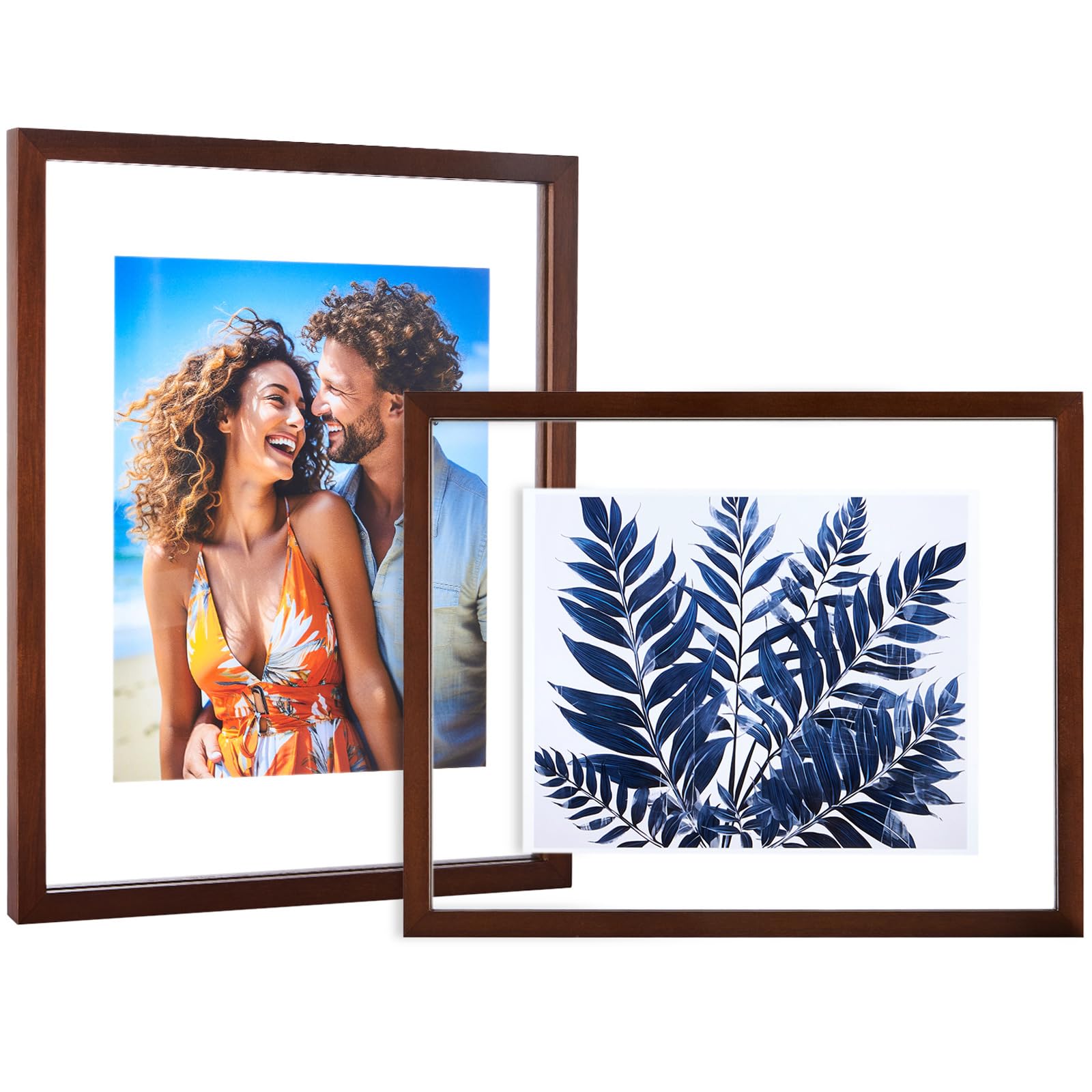 Photo 1 of DLQuarts 11x14 Floating Photo Picture Frame, Floating Display for Photos 8x10, 7x9, 5x7, 8.5x11 Certificate, or Full Display for 11x14 Photos, Solid Wood, Double Glass, 2 Pack, Retro Walnut