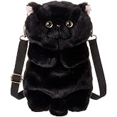 HUIJUFU Black Fluffy Cat Plush Crossbody Bag Cute Fashion Gift for Women | Black cat bag to match a Halloween outfit