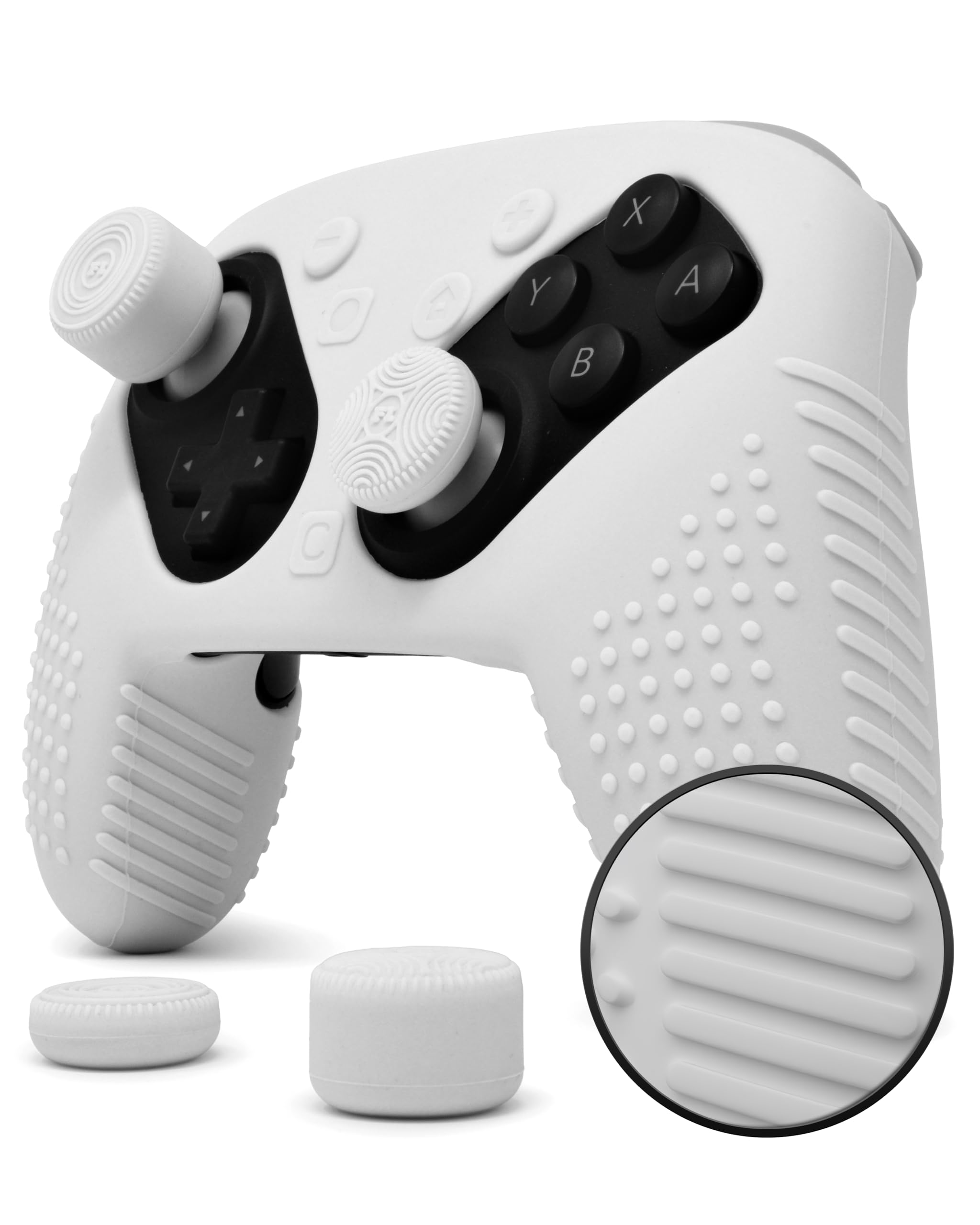 Foamy Lizard AlphaPro Silicone Grip Set for Nintendo Switch 2 Pro Controller | Anti-Slip Soft Gel Protective Cover, Flat Studded Comfort, Side Rails, Rear Paddle Access, Raised Thumb Grips (White)