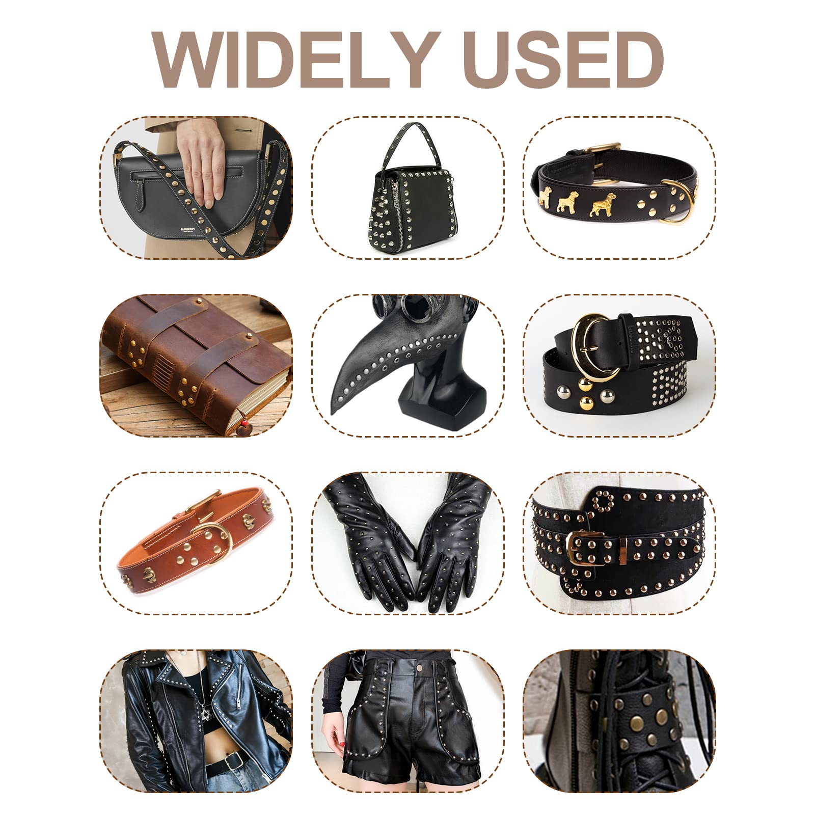 Siziviki 480 Sets Rivets for Leather, 4 Colors 3 Sizes Leather Rivets Kit, Double Cap Rivet with 4 Setting Tools, Suitable for Bags, Decoration