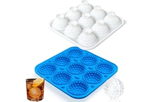 Sidosir 2" Large Golf Ice Cube Ball Silicone Molds with Lid, 9-Cavity 3D Golf Gifts Ball Ice Maker Mold for Whiskey and Cockt