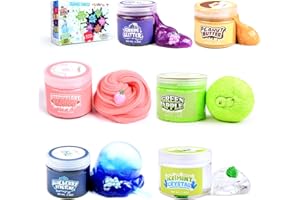 FINOCLAY Slime Kit for Girls Boys, 6 Different Scented Non Sticky Premade Slimes in 28 oz Container with Fruit Charms, Butter Glitter Clear Crystal Putty Gift for Kids Party Favors