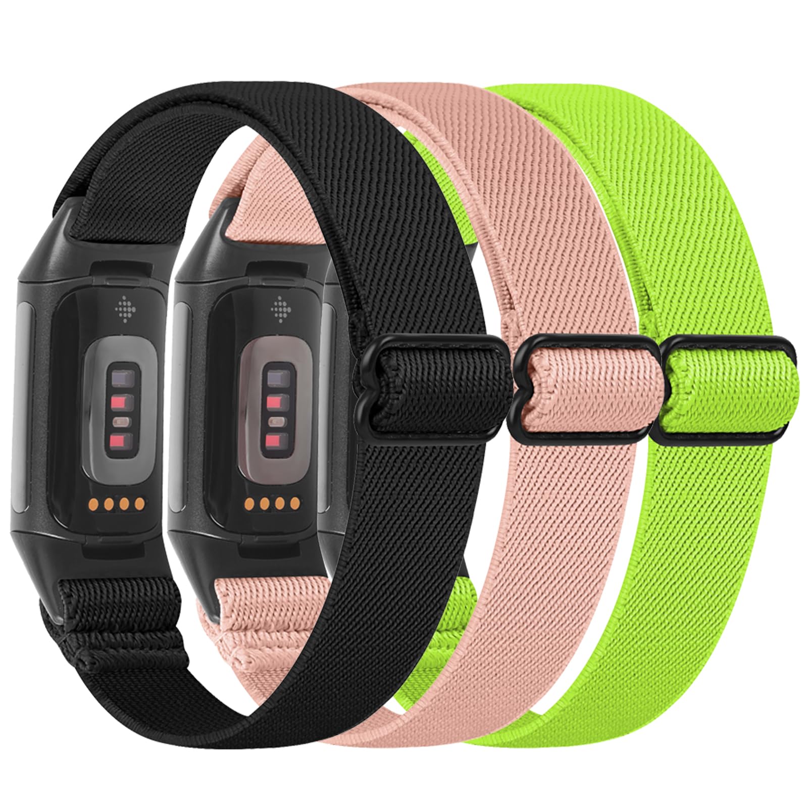 HUYIIO 3 Pack Adjustable Elastic Watch Strap Compatible with Charge 5/Charge 6 Straps, Soft Breathable Nylon Sport Band Stretchy Replacement Wristband For Women Men