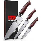 SHAN ZU Japanese Knife Set 3 PCs, High Carbon 10Cr15Mov Stainless Steel Chef Knife Set, Ultra-Sharp Professional Kitchen Knives Set with Ergonomic Pakkawood Handle and Elegant Gift Box