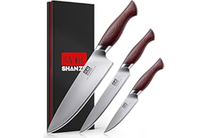SHAN ZU Japanese Knife Set 3 PCs, High Carbon 10Cr15Mov Stainless Steel Chef Knife Set, Ultra-Sharp Professional Kitchen Kniv