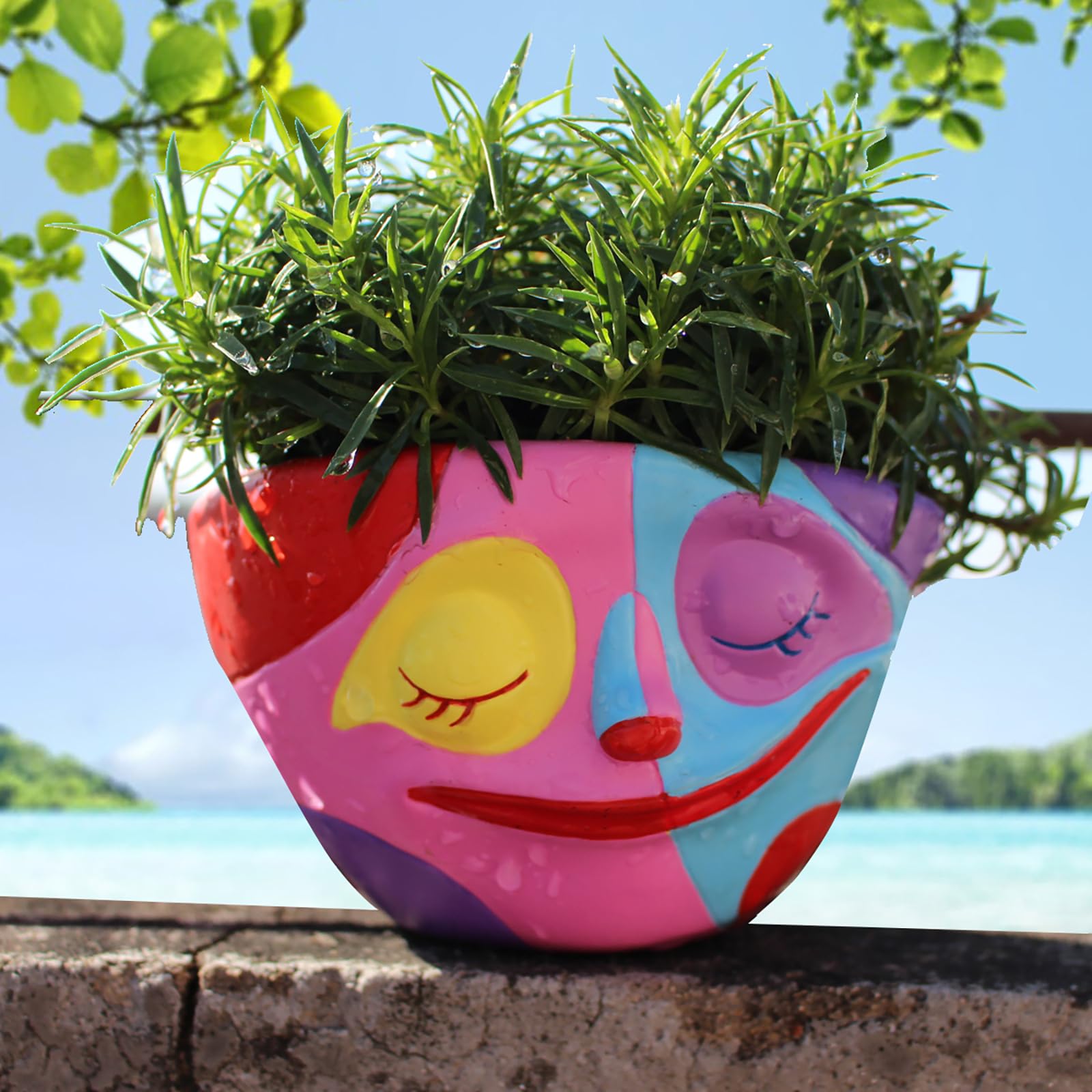 Upriver 1pcs Abstract Rainbow Head Flower Planters Pots Funny Head Flower Pot Quirky Plant Pots for Indoor Plants Distinctive Cute Funky Quirky Home Decor