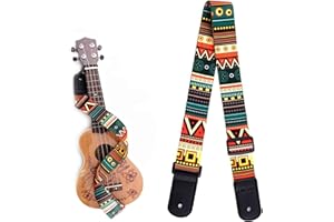 Ukulele Strap, Adjustable Printing National Style Ukelele Shoulder Strap, Unique Ukulele Strap with Soft PU Leather Ends Suit