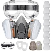 NC Reusable Face Cover Set with Glasses for Gas, Painting, Dust, Machine Polishing, Organic Vapors with Filter Cotton, Staining,Car Spraying,Sanding &amp;Cutting, DIY and Other Work Protection