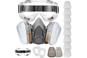 N\C Reusable Face Cover Set with Glasses for Gas, Painting, Dust, Machine Polishing, Organic Vapors with Filter Cotton, Staining,Car Spraying,Sanding &Cutting, DIY and Other Work Protection