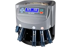 8T8 USD Coin Counter Machine - Professional Automatic Coin Sorter and Wrapper/Roller with LCD Display and 5 Coin Bins and Tubes