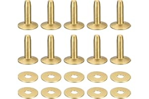 uxcell 10 Set Brass Rivets and Burrs, 10x3.3x14mm Solid Leather Brass Rivet Fastener for Leather DIY Craft Supplies, Gold Ton